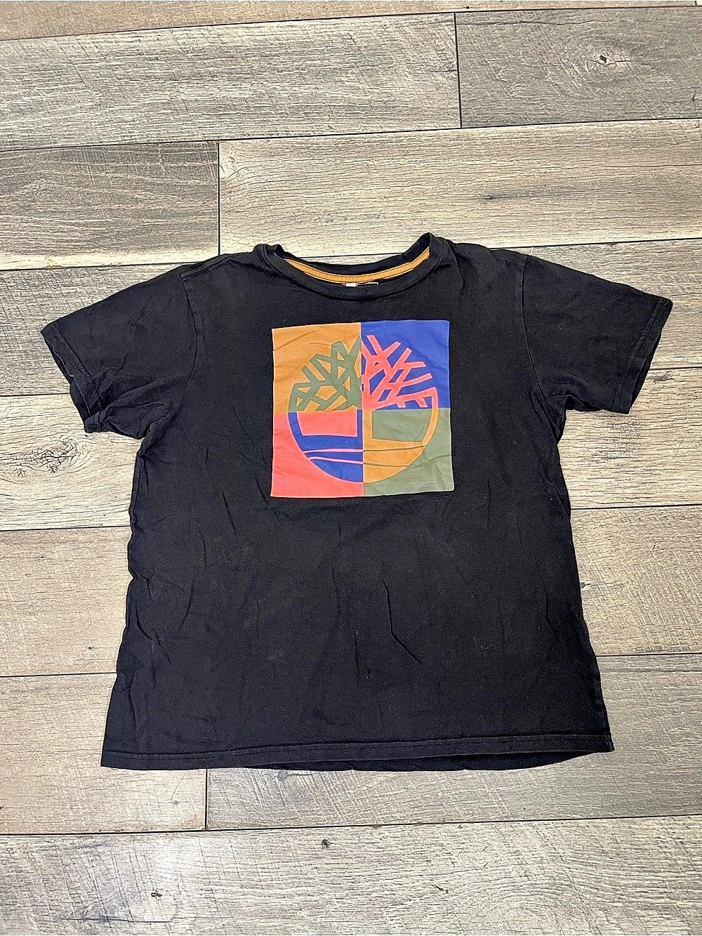 Timberland Square Stack Logo Short-Sleeve T-Shirt Black & Orange Boys Large